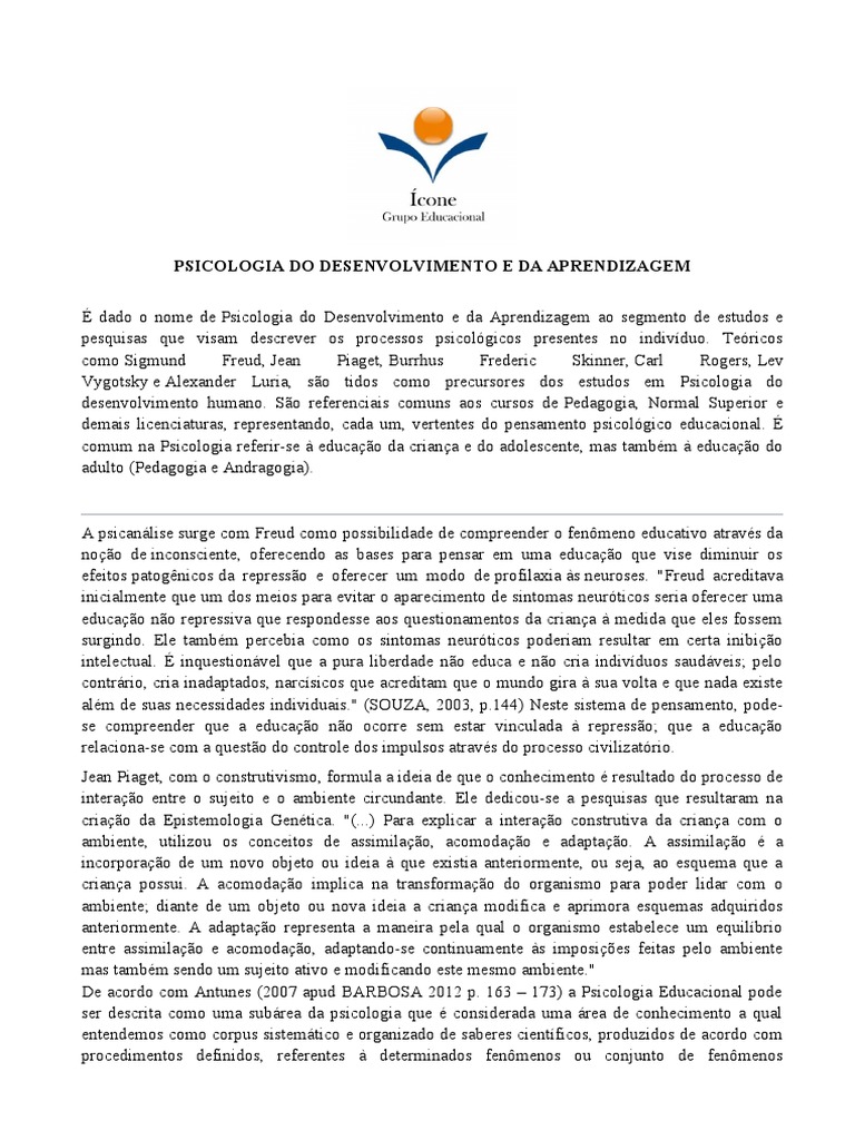 Psicologia Do Desenvolvimento e Da Aprendizagem | PDF | Aprendizado ...