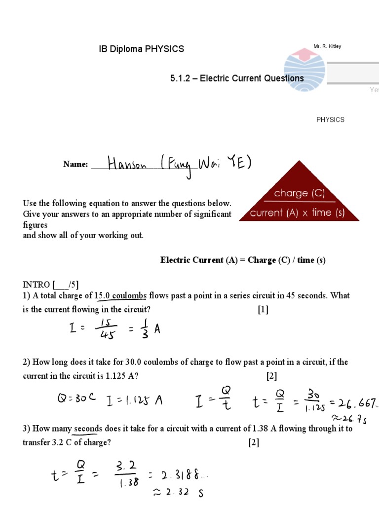 8.29.22CW 5.1.2 Electric Current Questions PDF Electric Current