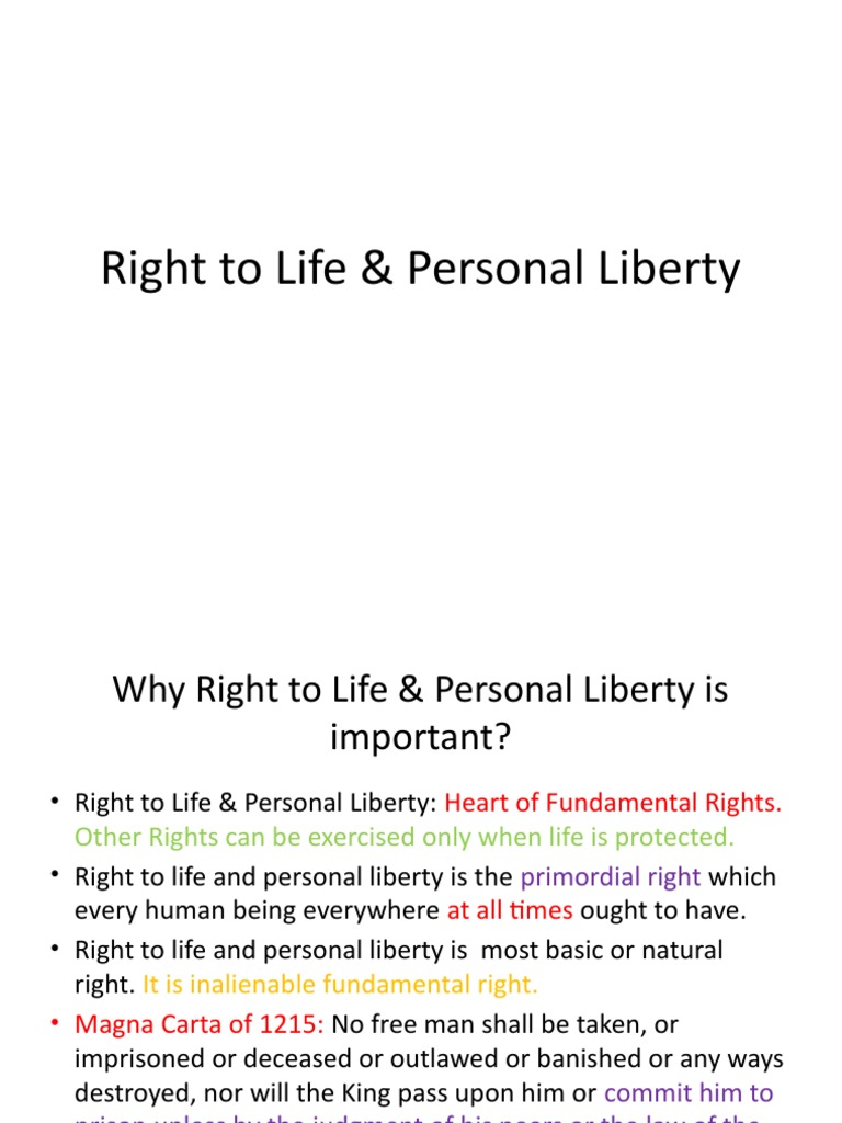 Right To Life & Personal Liberty PDF Liberty Due Process