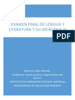 López Micaela, Examen Final de Lengua y Literatura y Su Didáctica III
