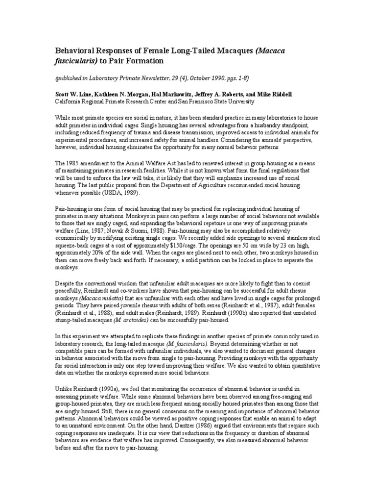 Line Morgan Markowitz Roberts Riddell 1990 | PDF | Animal Welfare