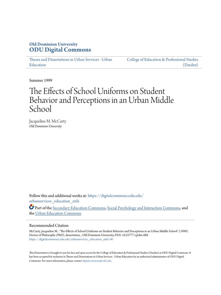 The Effects of School Uniforms On Student Behavior and Perception PDF
