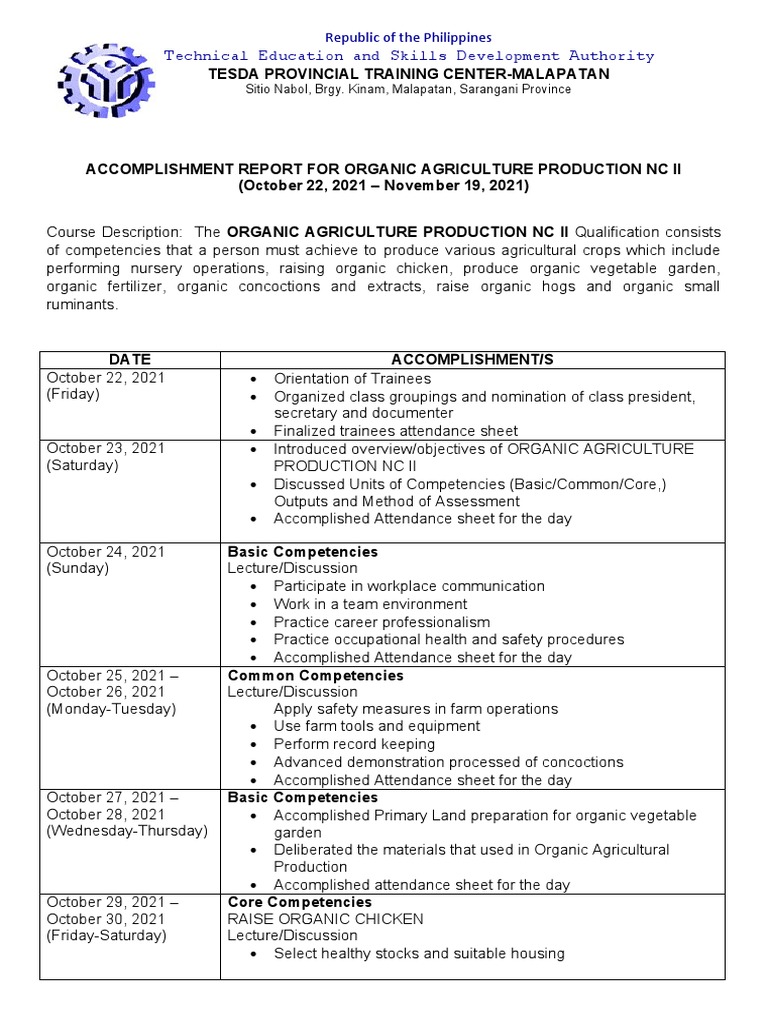 Organic Agriculture Production NC II Report | PDF | Seed | Vegetables