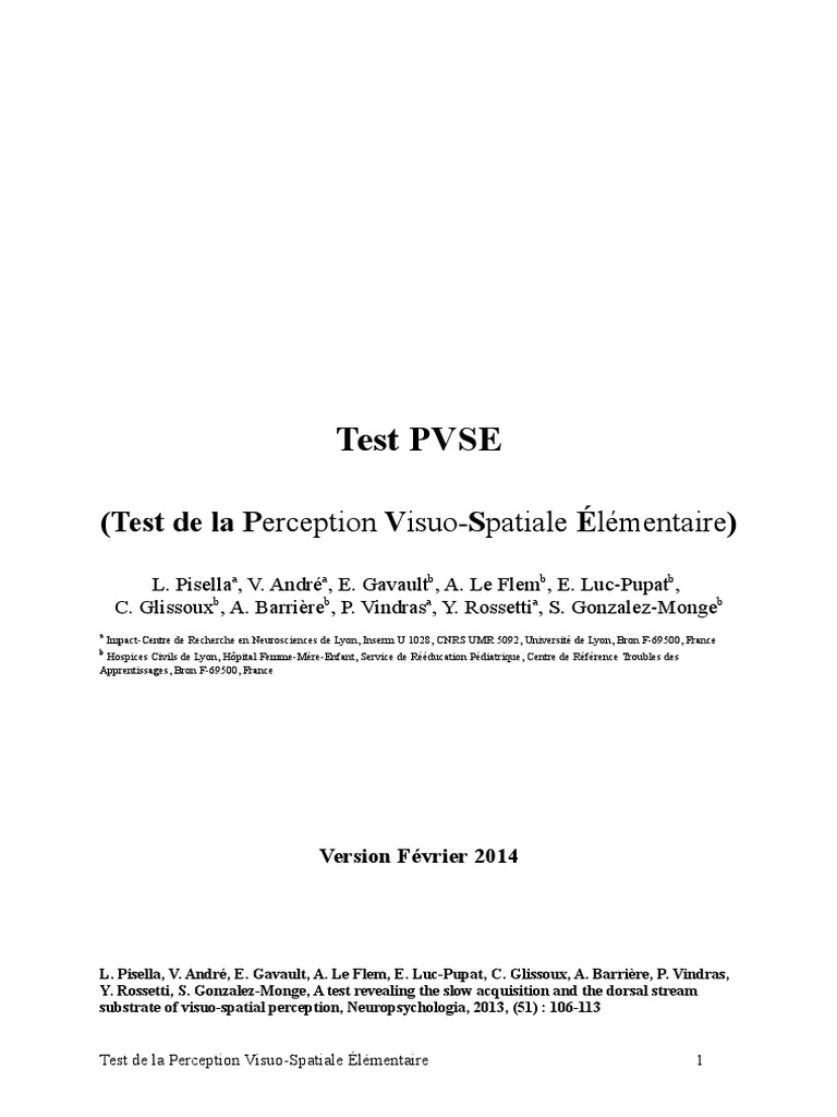 Test de Perception Visuo-Spatiale | PDF | Méthodes et références ...