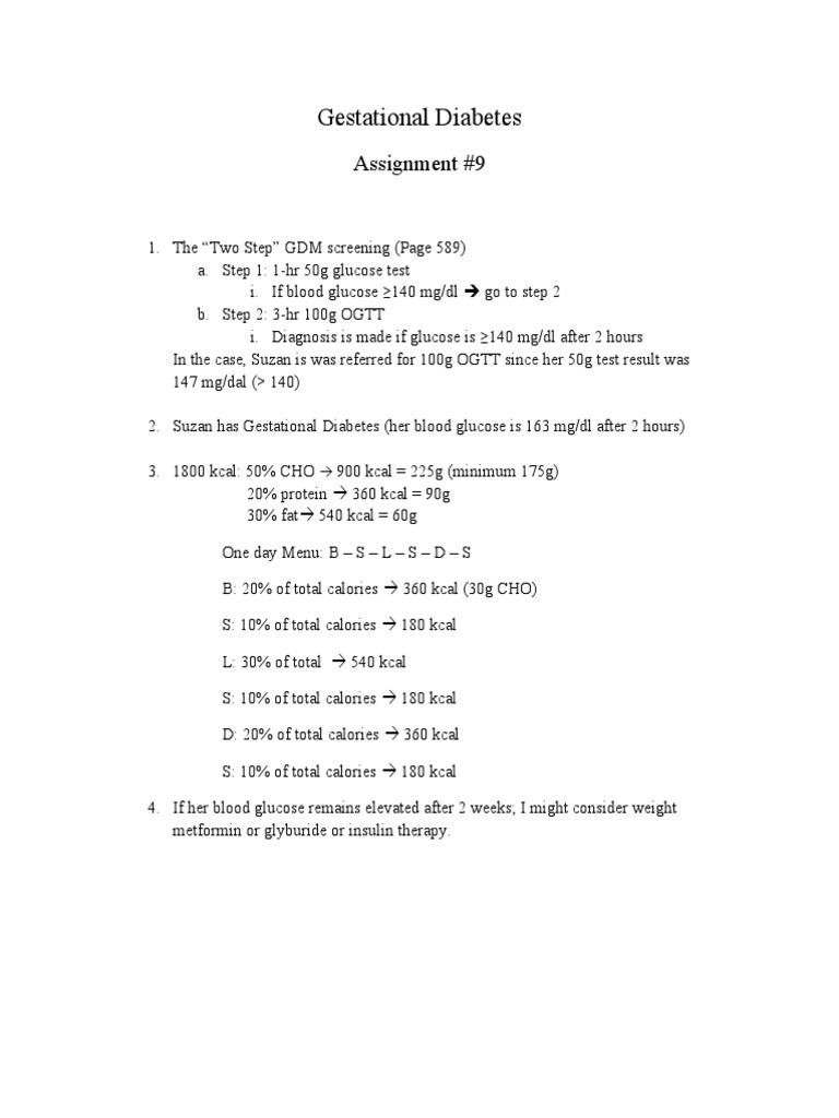 Gestational Diabetes Assignment #9 | PDF