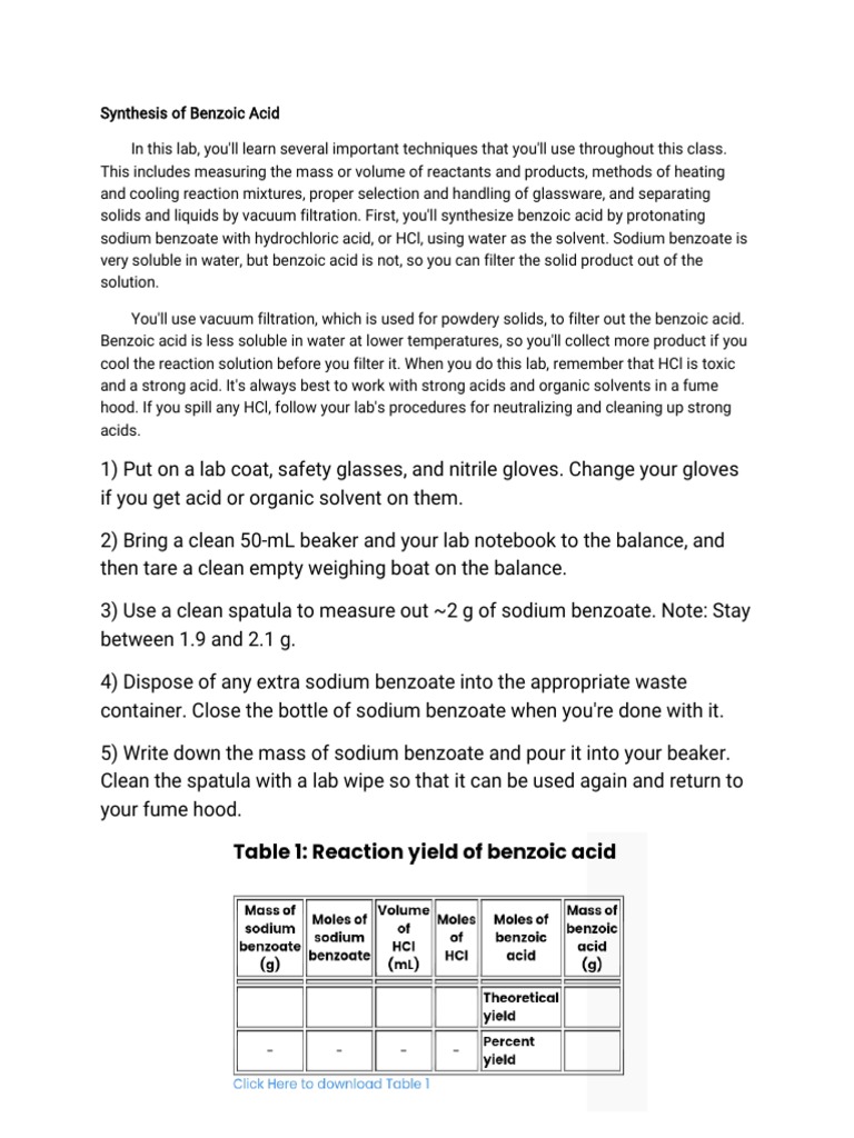 SYNTHESIS OF BENZOIC ACID PDF Filtration Solubility