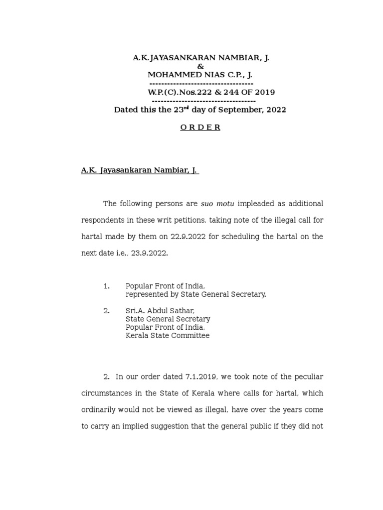 Kerala High Court Order PDF Strike Action Justice