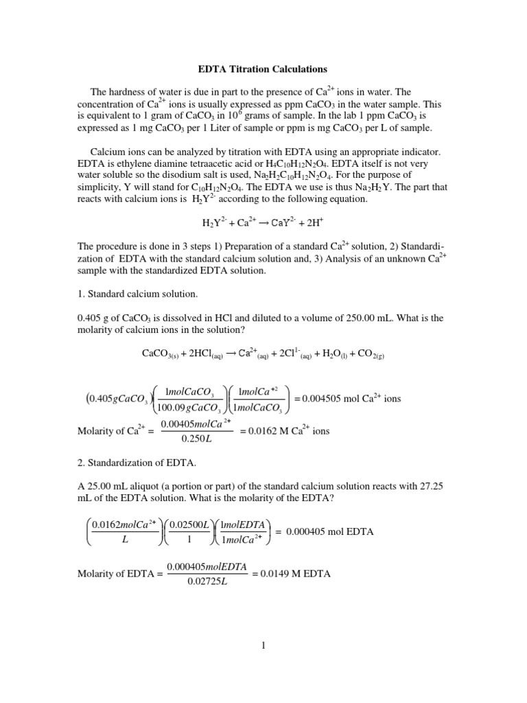 Edta Titration Calculations Pdf