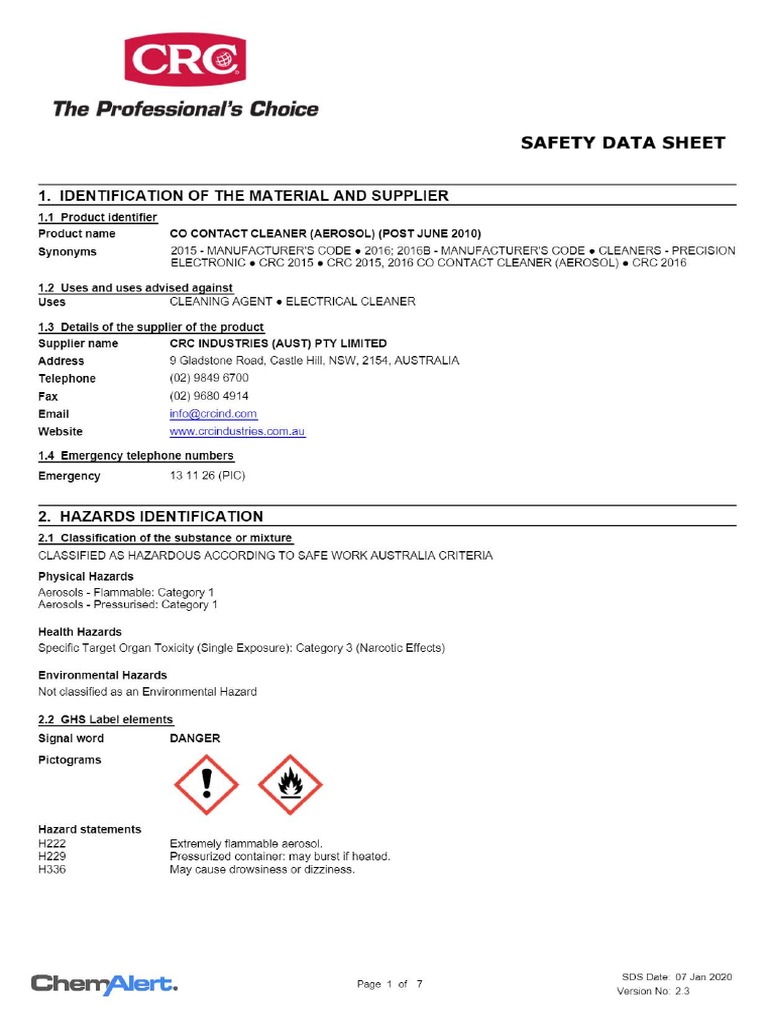 CRC Co Contact Cleaner PDF