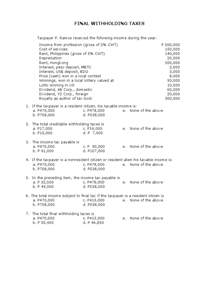 Final Withholding Taxes 2 PDF Tax