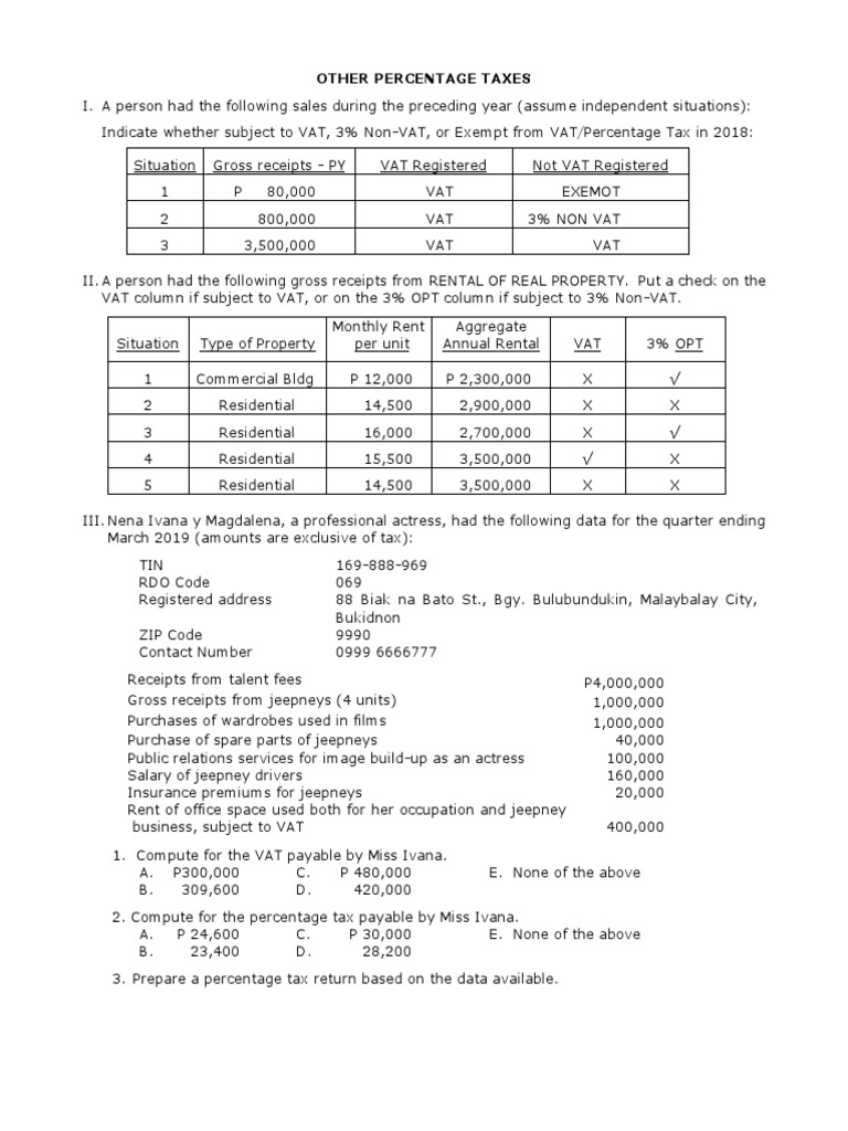 Other Percentage Tax PDF Value Added Tax Taxes