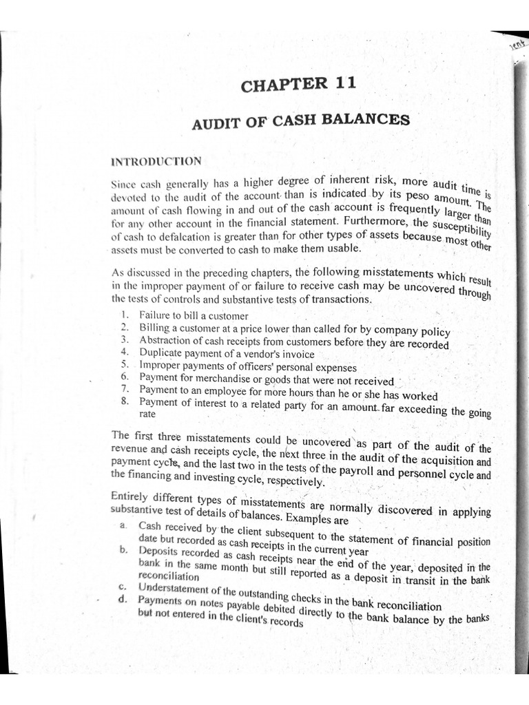 Chapter 11 - Audit of Cash and Balances | PDF