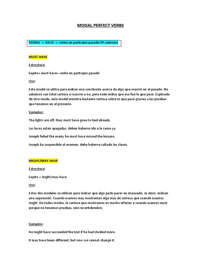 Guía Completa de Verbos Modales Perfectos | PDF | Artes del Lenguaje y ...