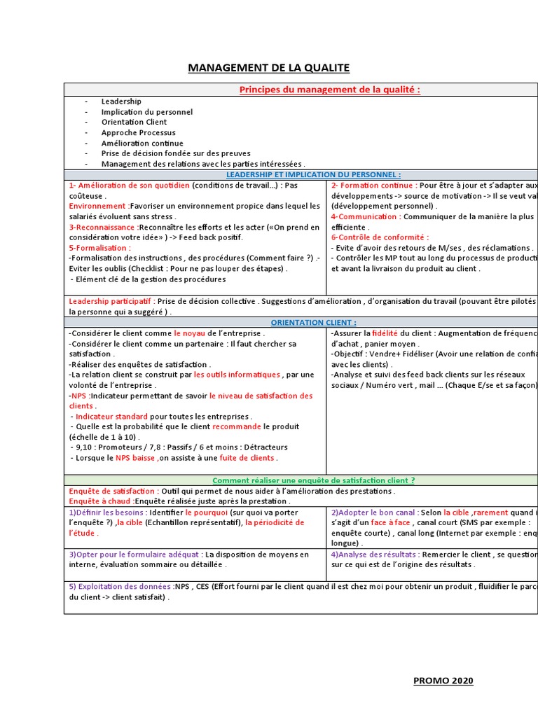 Principes du management de la qualité | PDF | Management de la qualité ...