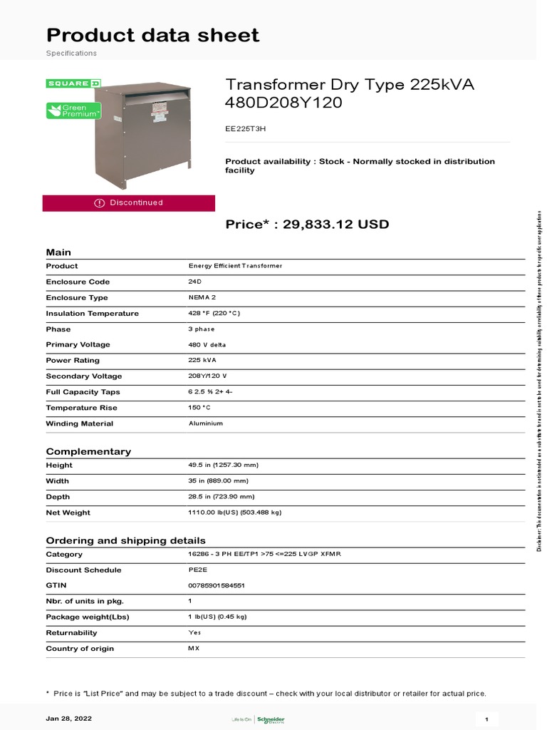 Low Voltage Distribution Transformers Single Phase EE225T3H PDF