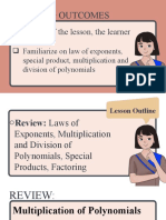 REVIEW Laws of Exponents Multiplication and Division of Polynomials Special Products