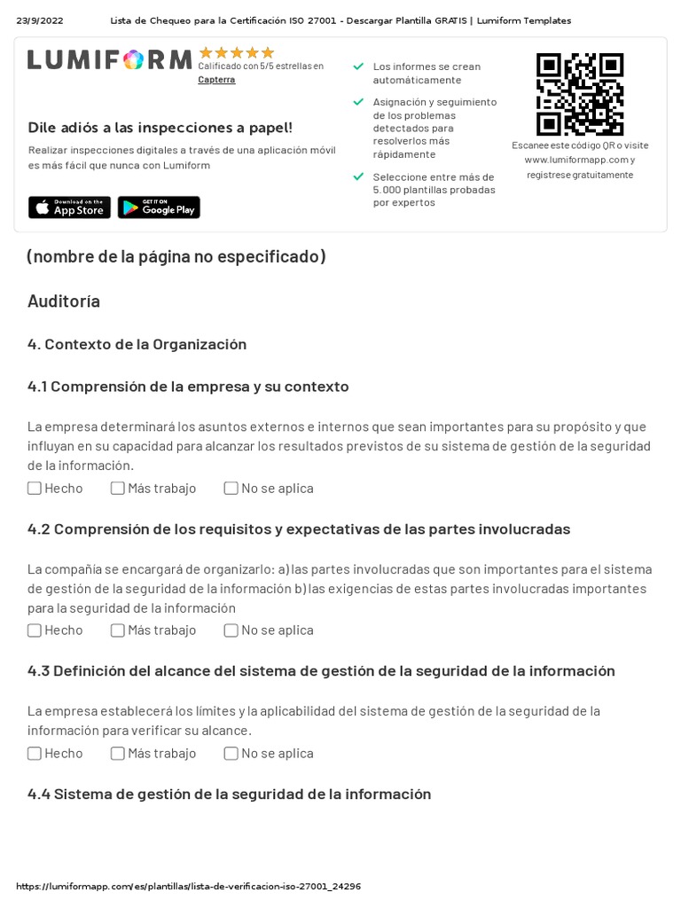 Plantillas ISO 27001 para Auditoría | PDF | Seguridad de información ...