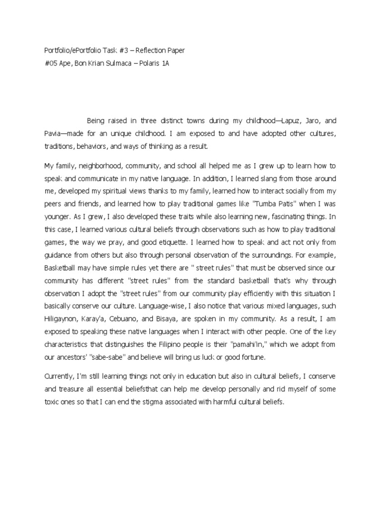 Eportfolio Task 3 Reflection Paper Pdf
