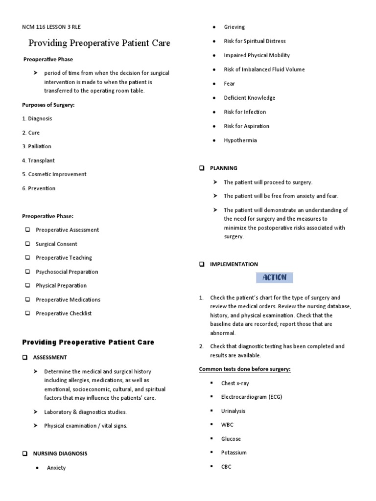 Preoperative Patient Care Checklist | PDF | Surgery | Informed Consent