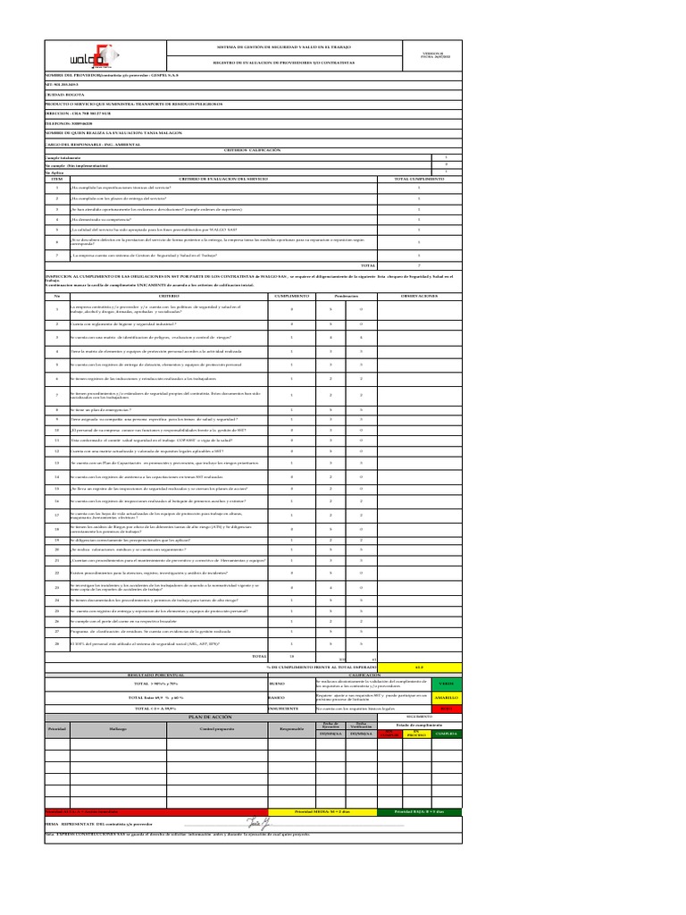 Evaluación de Proveedores en SST ISO 9001 | PDF