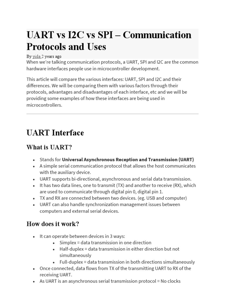 UART Vs I2C Vs SPI | PDF | System On A Chip | Computer Architecture