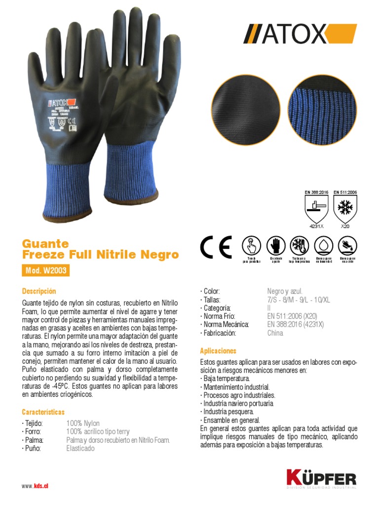 Ficha Proveedor Guante Atox Freeze Full Nitrile Negro w2003 61582 | PDF ...