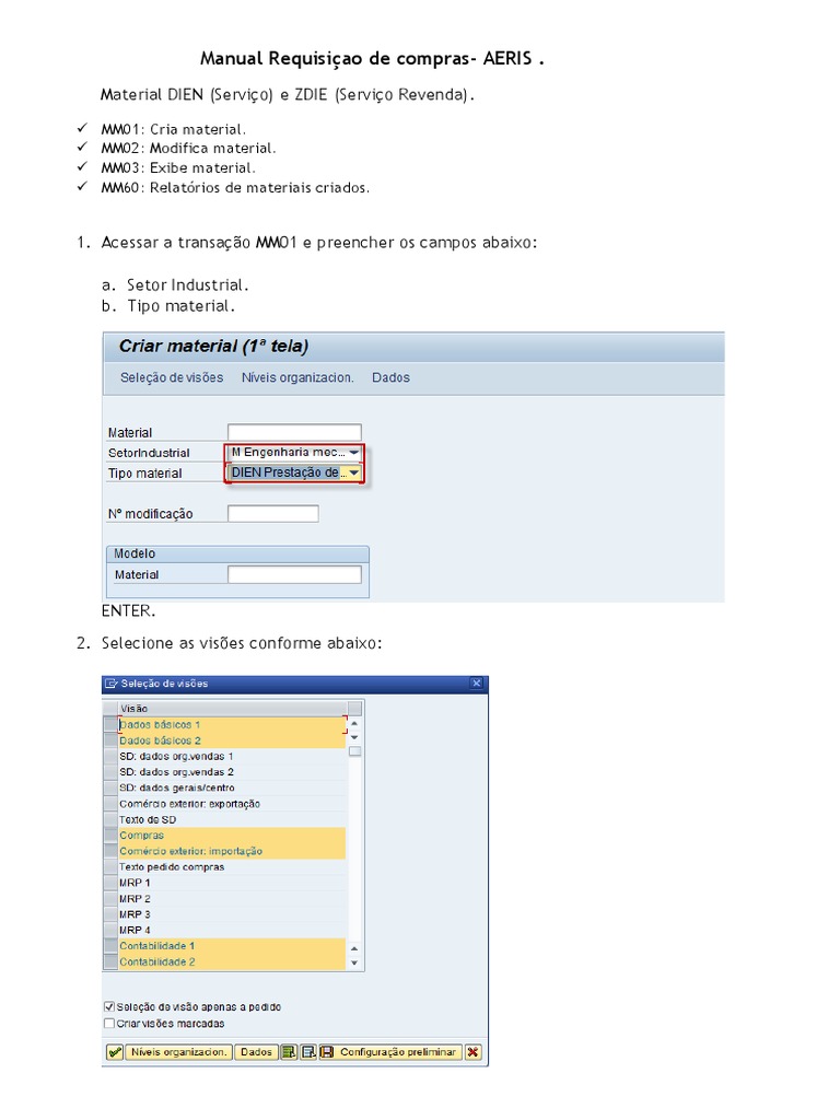 Manual Cadastro de Material DIEN e ZDIE | PDF