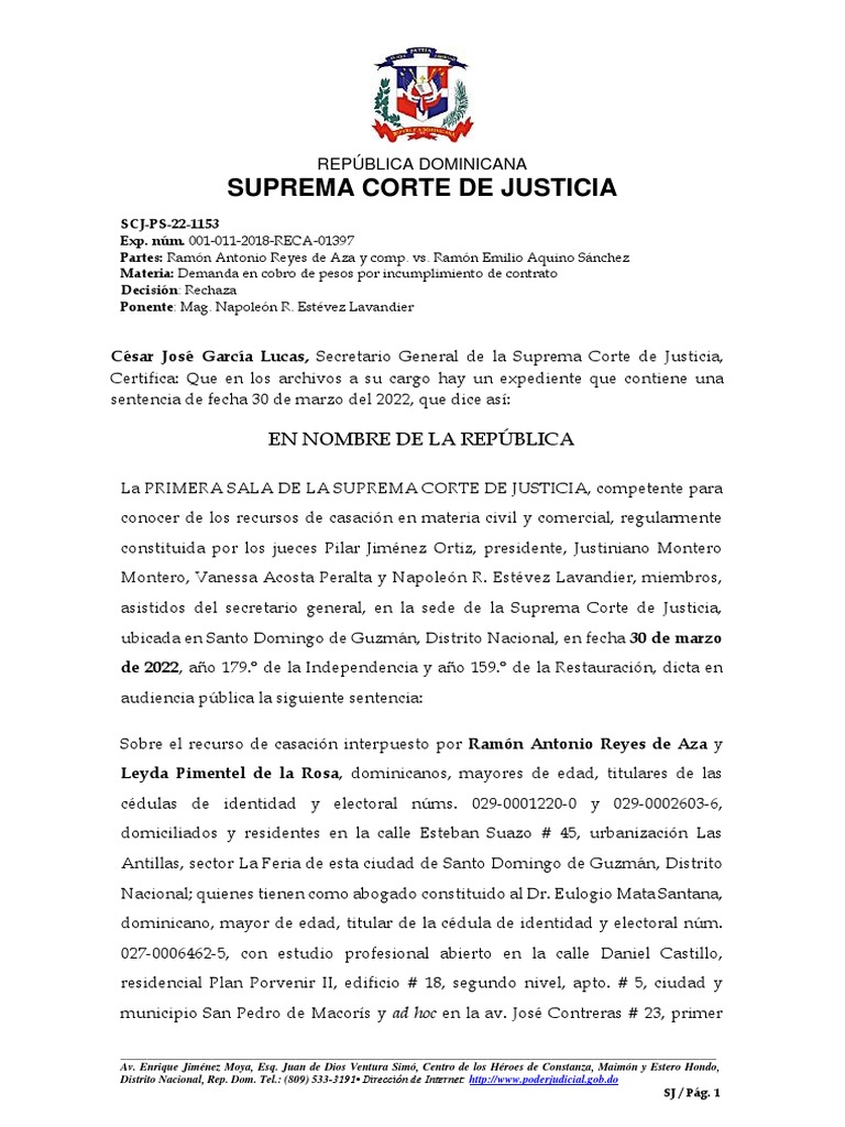 Suprema Corte de Justicia: en Nombre de La República | PDF | Sentencia ...