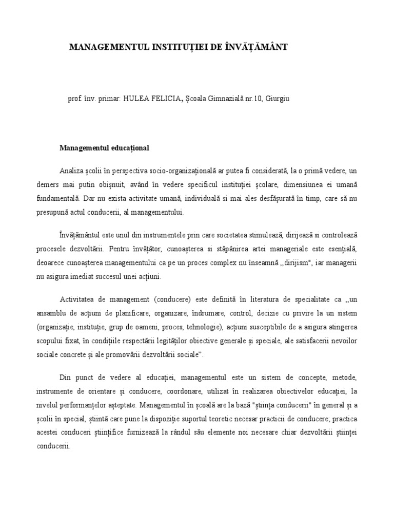 0 Managementul Institutiei de Invatamant | PDF