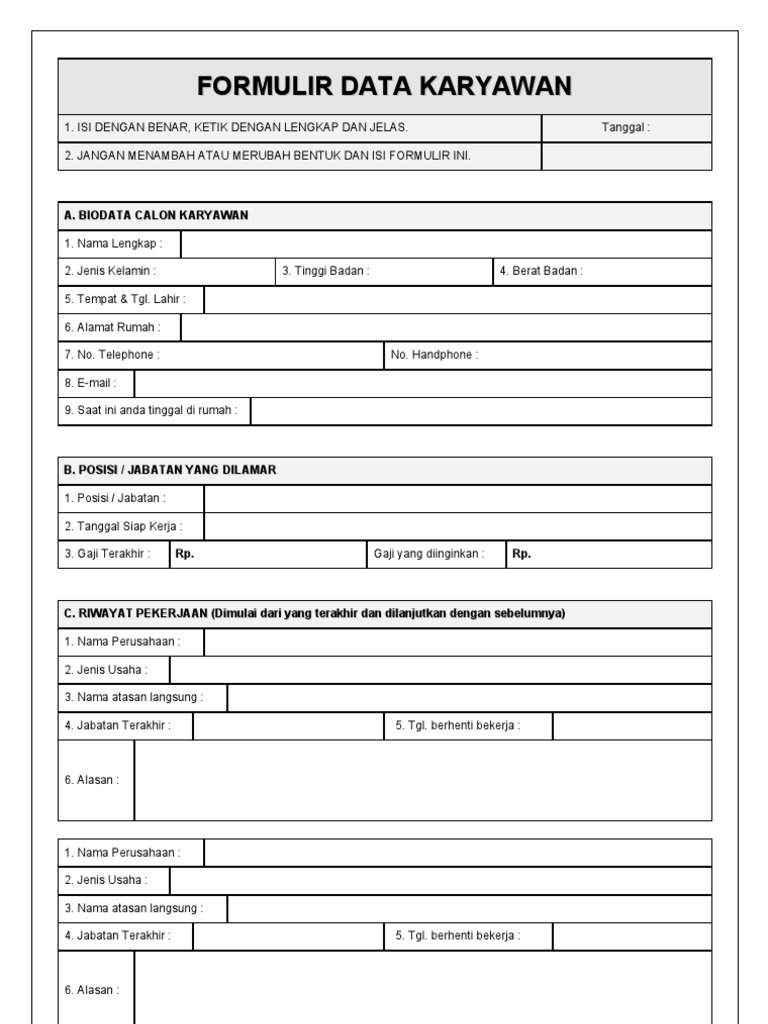 Contoh data form karyawan
