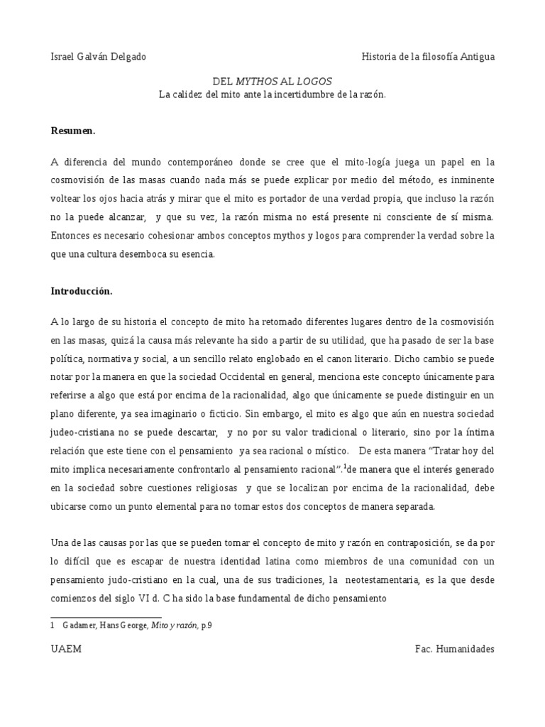 Del Mito Al Logos