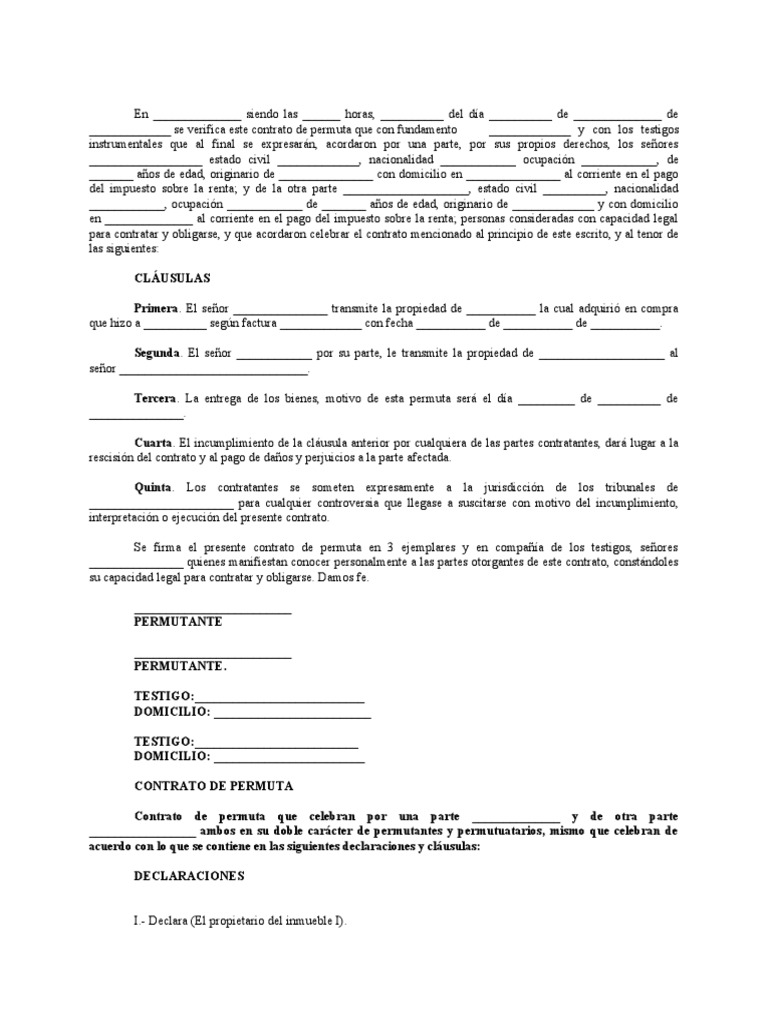 Contrato de Permuta de Inmuebles | PDF | Propiedad | Justicia