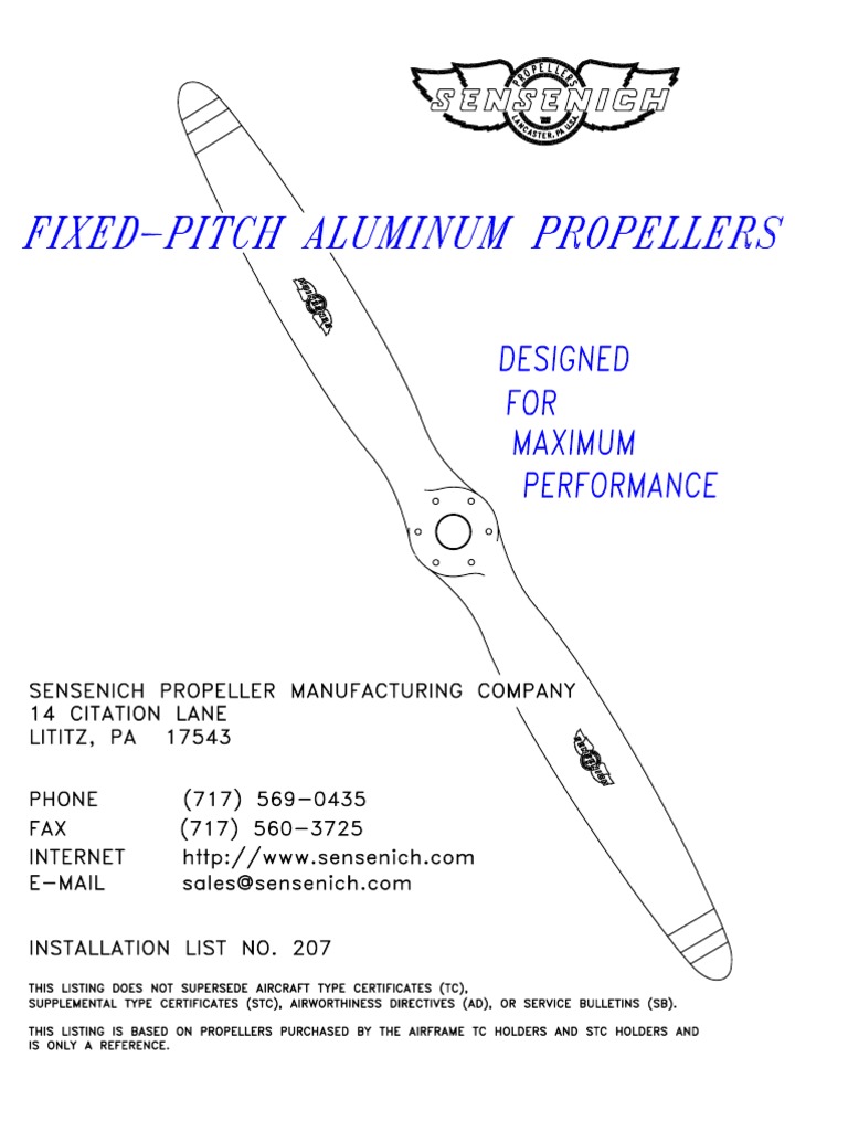 Sensenich Propeller Installation Guide | PDF | Piper Aircraft | Wing ...