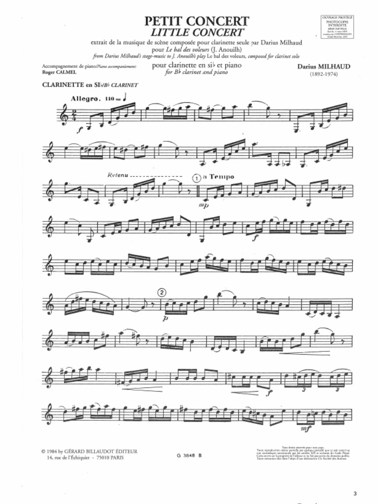 Milhaud D. Petit Concert + Piano PDF