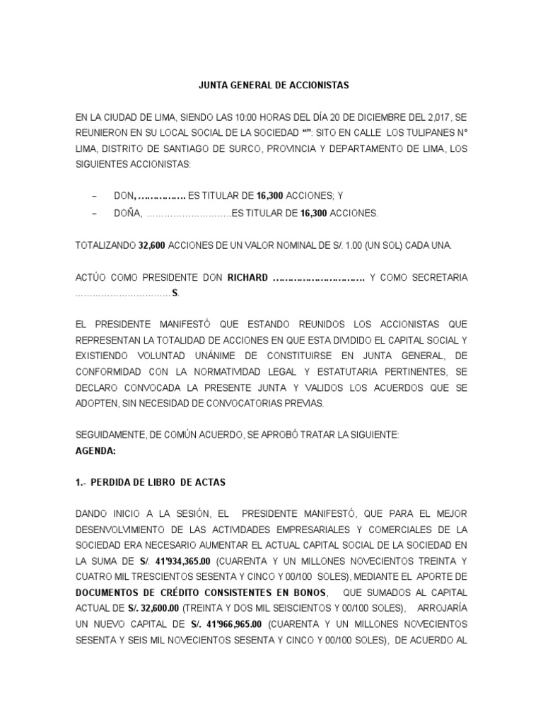 Junta General de Accionistas | PDF | Compartir (Finanzas) | Gobierno
