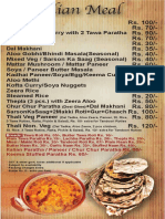 Indian Meal Menu with Prices