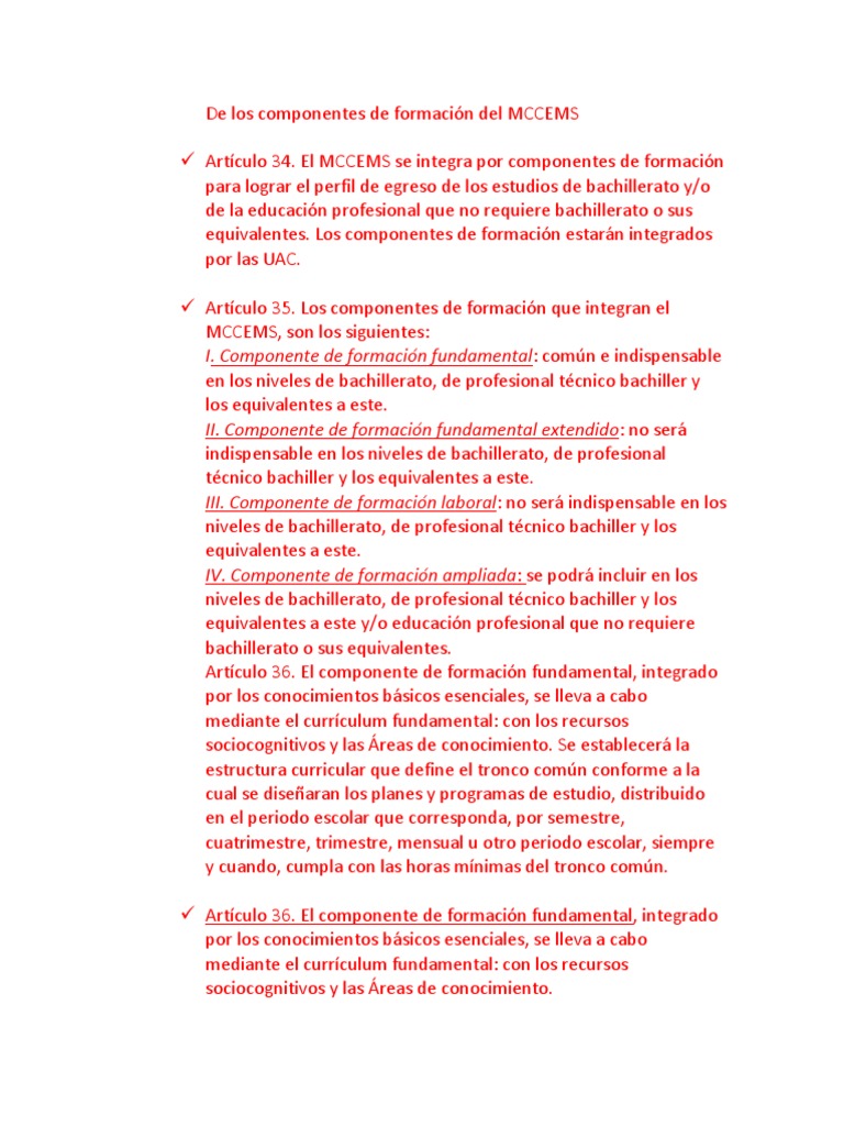 Componente de Formación Fundamental MCCEMS | PDF | Plan de estudios ...