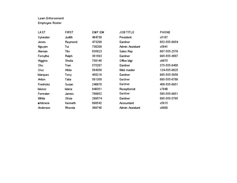 Employee Roster | PDF