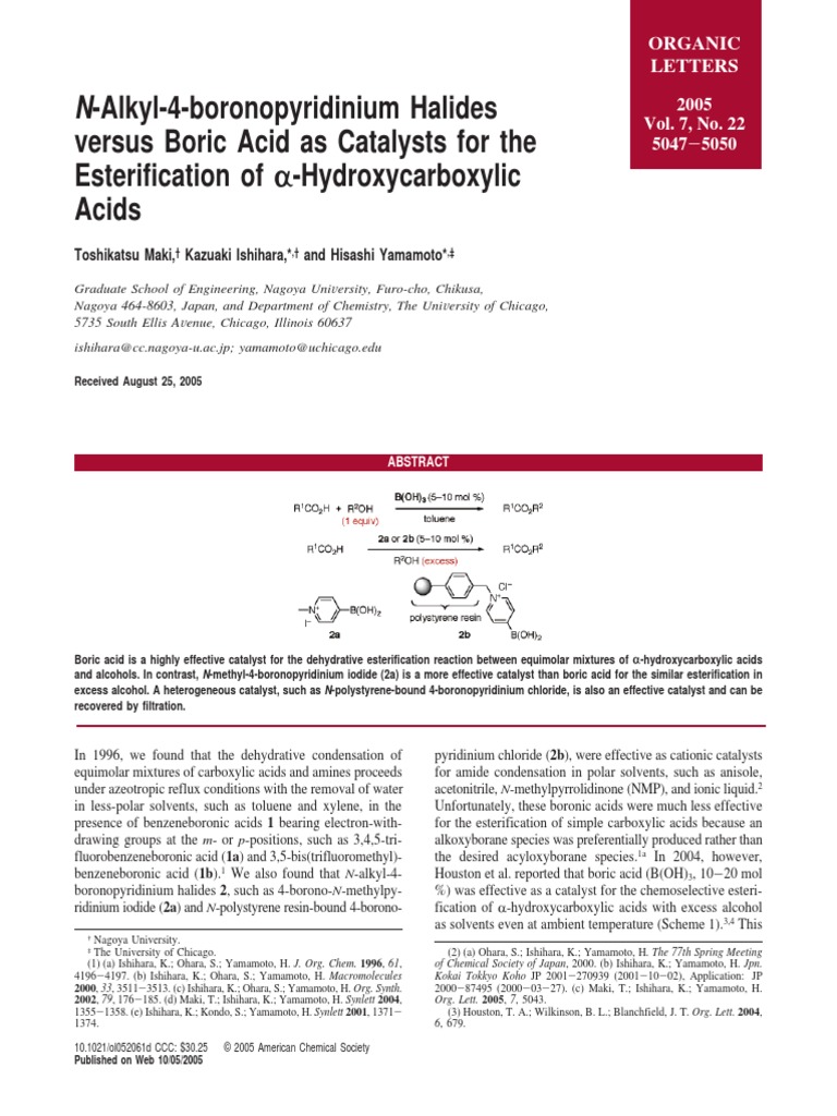Boric Acid as Catalysts for the Esterification of αHydroxycarboxylic