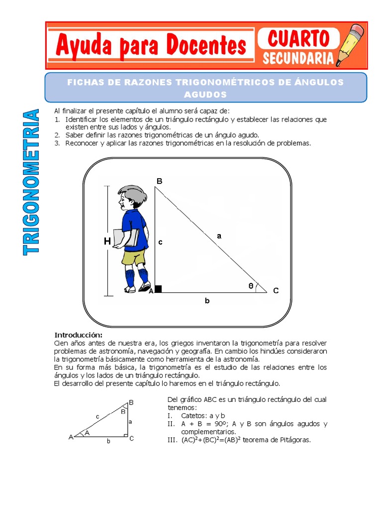 Fichas de Razones Trigonometricos de Angulos Agudos para Cuarto de ...