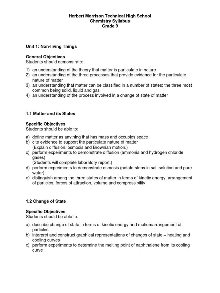 Grade 9 Chemistry Syllabus Overview | PDF | Chemical Compounds | Chemistry