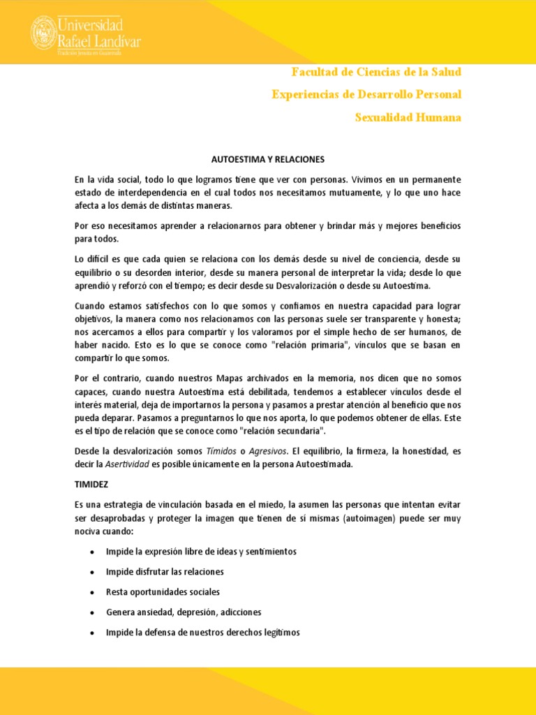 Autoestima Y Relaciones Pdf Autoestima Familia