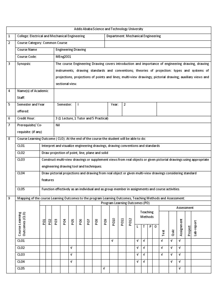 Engineering Drawing Course Plan Pdf Engineering Learning