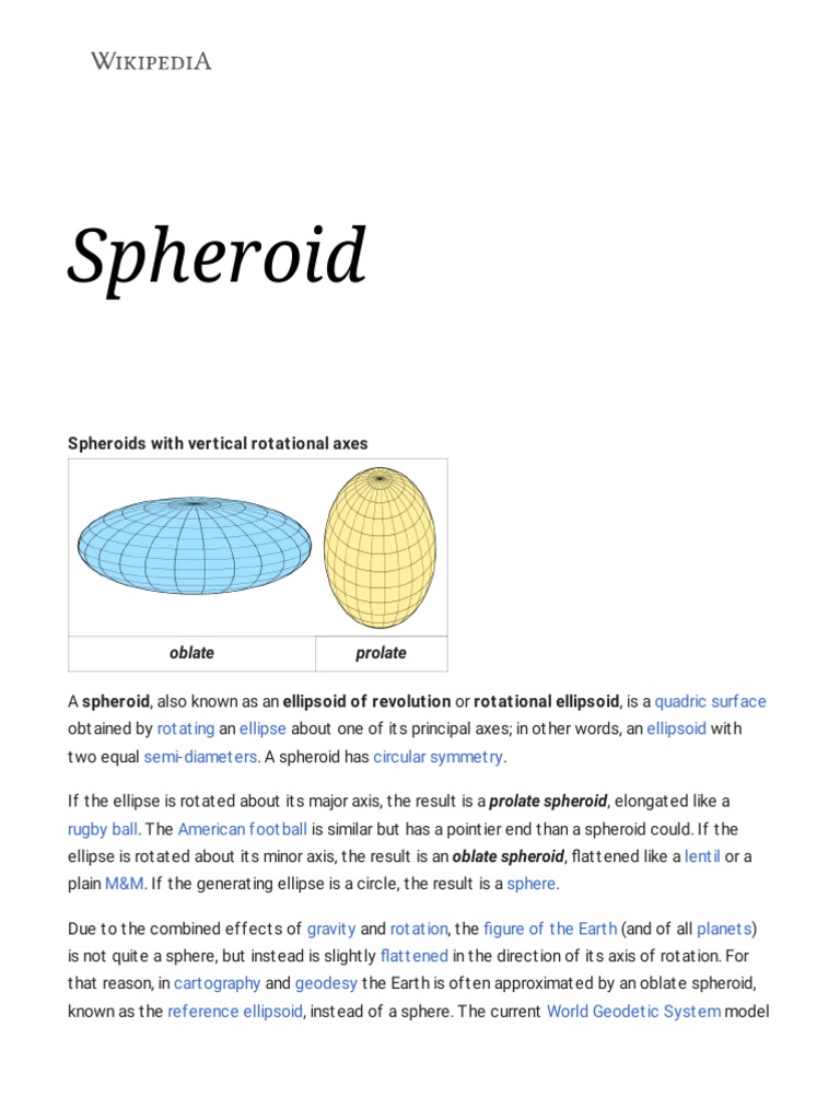 Spheroid - Wikipedia | Download Free PDF | Geometric Objects ...