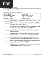 Grade 3 Counting Money Shopping Problems No Decimals C