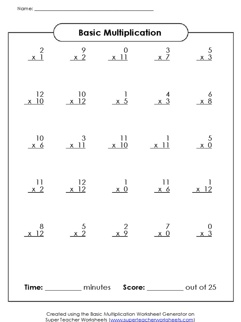Basic Multiplication Drill 2 PDF