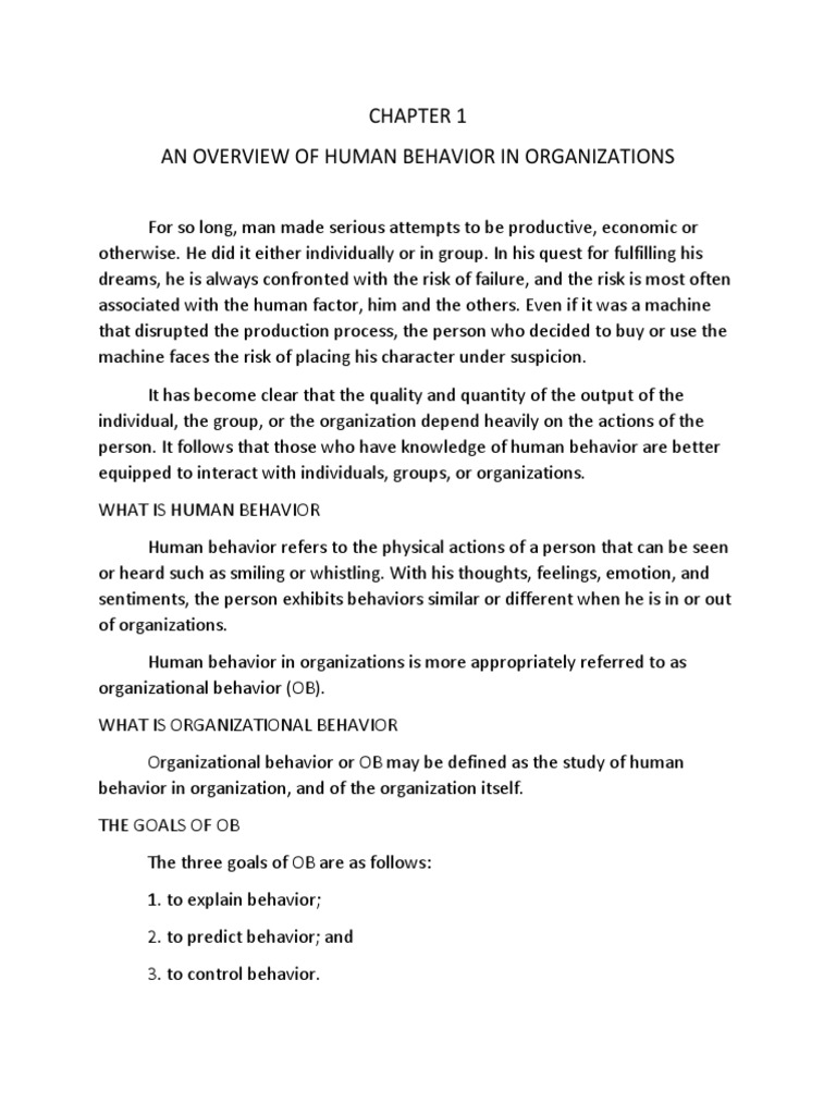 Chapter 1 an overview in human behavior in organizations pdf