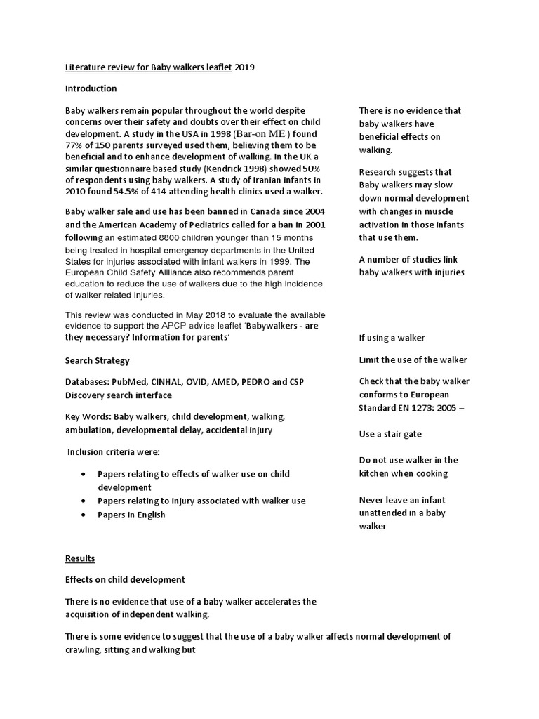 Evidence For Baby Walkers Leaflet PDF Child Development Health