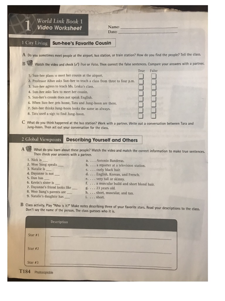 Wl2 Video Worksheets PDF