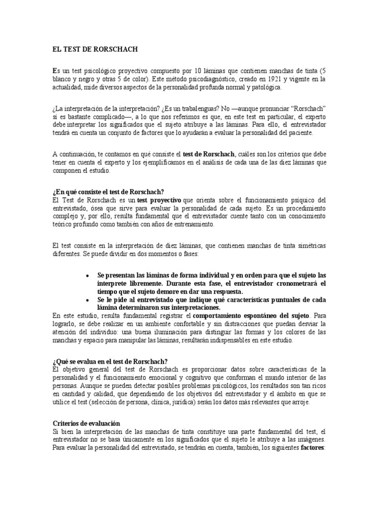 El Test De Rorschach Pdf Ciencias Del Comportamiento Ciencia